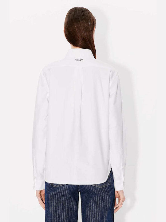 Kenzo 'boke Flower' Embroidered Fitted Shirt White Fe62ch2559lo.01