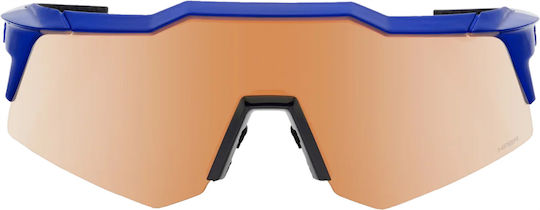 100% Cycling Glasses with Blue Frame and Mirror Lenses