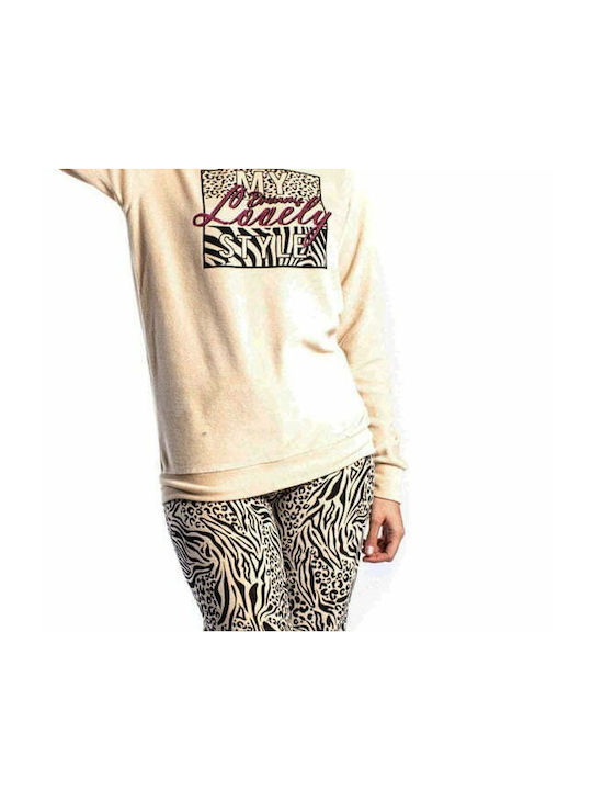 Dreams Winter Women's Pyjama Set Cotton Beige