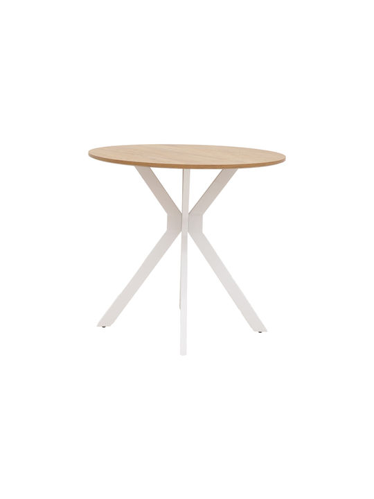 Xuson Round Table Dining Room Wooden with Metal Frame Φυσικό, Λευκό 80x80x75cm