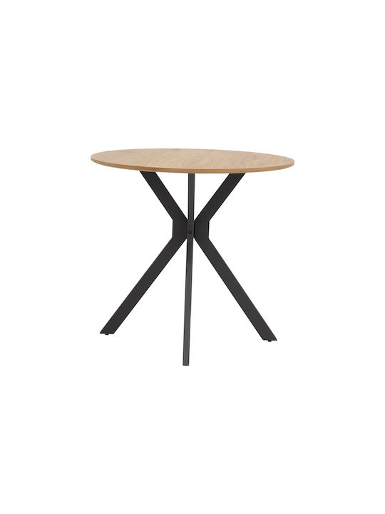 Xuson Round Table Dining Room Wooden with Metal Frame Natural, Black 80x80x75cm