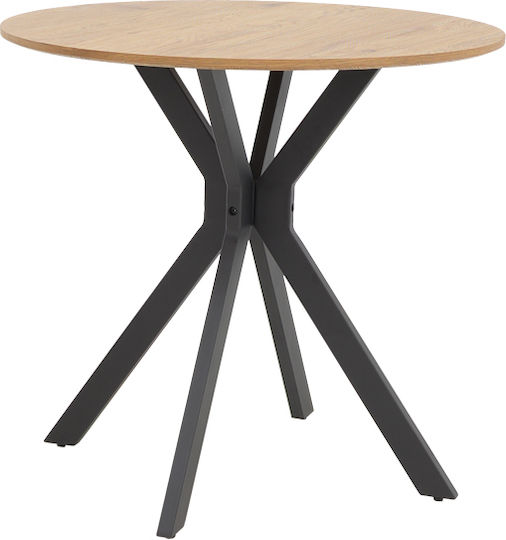 Xuson Round Table Dining Room Wooden with Metal Frame Natural, Black 80x80x75cm