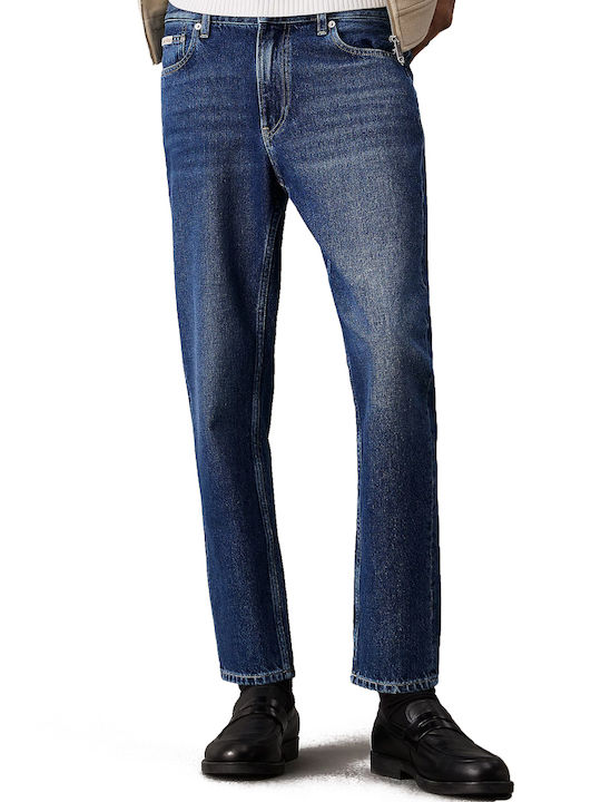 Men's Cropped Jeans Pants with Relaxed Fit Dark Denim