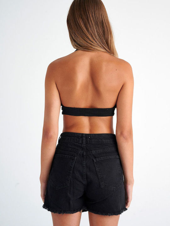 SugarFree Damen Crop Top Ärmellos mit Halsband Black