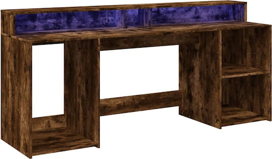 Vidaxl Schreibtisch mit LED Rauchige Eiche 200x55x91cm Holzwerkstoff 1 Stück Braun
