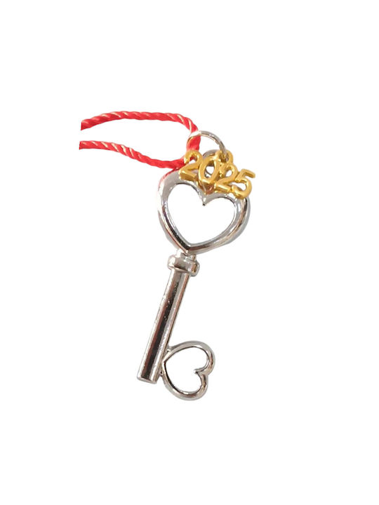 Handmade Lucky Charm 2025 Tassel Silver Key Heart 2x5cm Gf1010