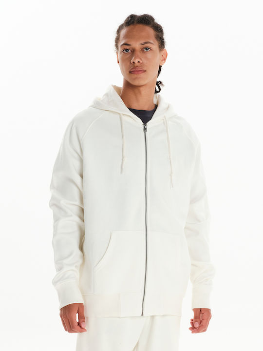 Emerson Men's Sweatshirt Jacket with Hood and Pockets Off White