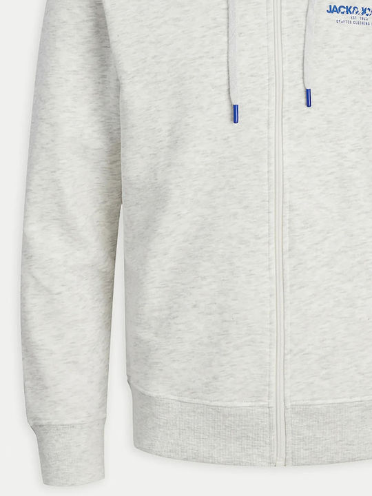 Jack & Jones Men's Sweatshirt Jacket White Melange, Γκρι Ανοιχτό