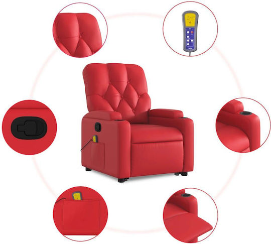 Πολυθρόνα Relax Massage με Υποπόδιο από Δερματίνη Κόκκινη 74x86.5x93.5cm