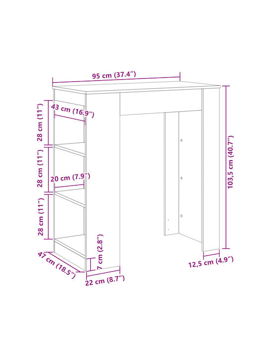 Vidaxl Τραπέζι Μπαρ Ράγες Sonoma Δρυς 95x47x103,5cm Επεξεργ Ξύλο 1 Τεμ Καφέ