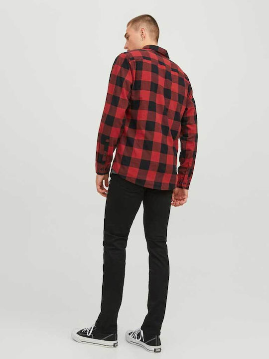Дълъг ръкав Памучен Риза Каре Red/Black