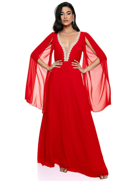 RichgirlBoudoir Sommer Maxi Abendkleid mit Spitze & Transparenz Red