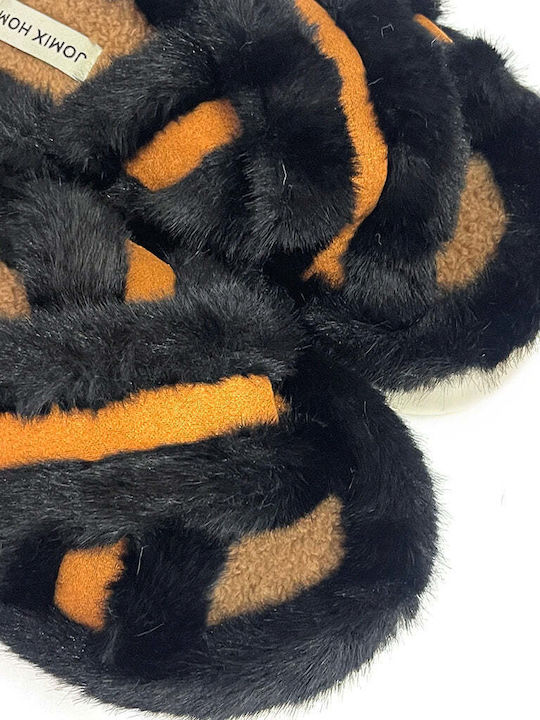 Ustyle Winter Women's Slippers with fur in Black color