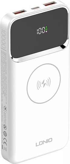 Ldnio PQ12 Power Bank 10000mAh cu 2 Porturi USB-A și Port USB-C Livrarea energiei Alb