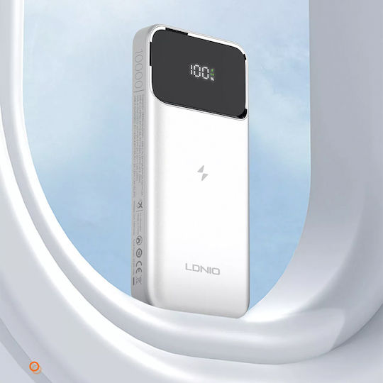 Ldnio PQ12 Power Bank 10000mAh cu 2 Porturi USB-A și Port USB-C Livrarea energiei Alb