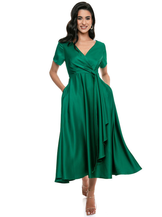 RichgirlBoudoir Midi Rochie de Seară Satin Înfășurați Verde