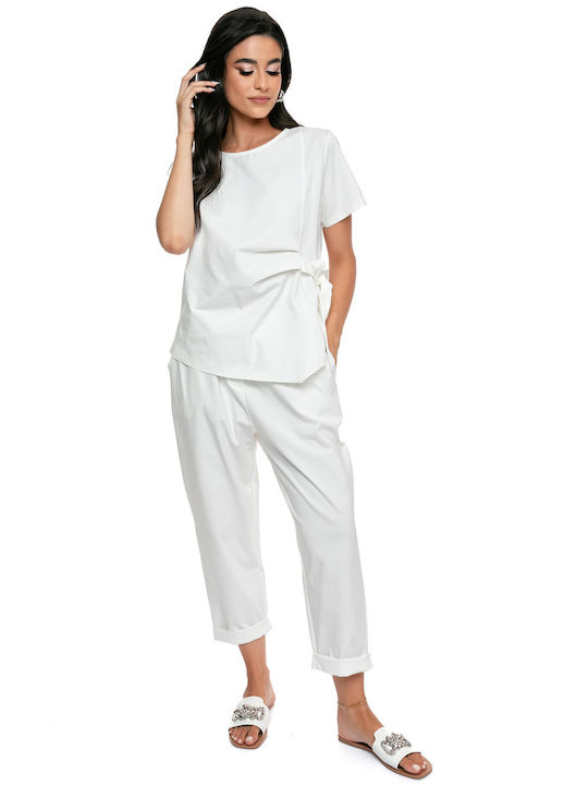 RichgirlBoudoir Women's White Set with Trousers with Elastic