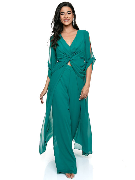 RichgirlBoudoir Women's Green Set with High-waisted Trousers