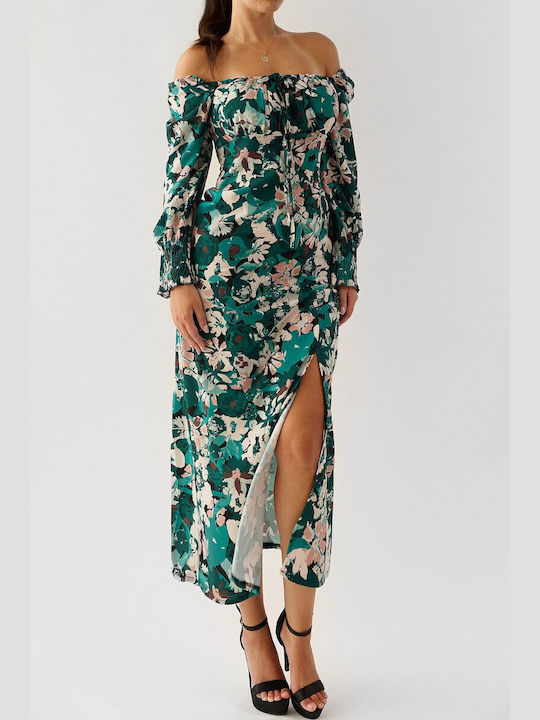 Emilia Cypress Green Midi Floral Cut-Out Dress