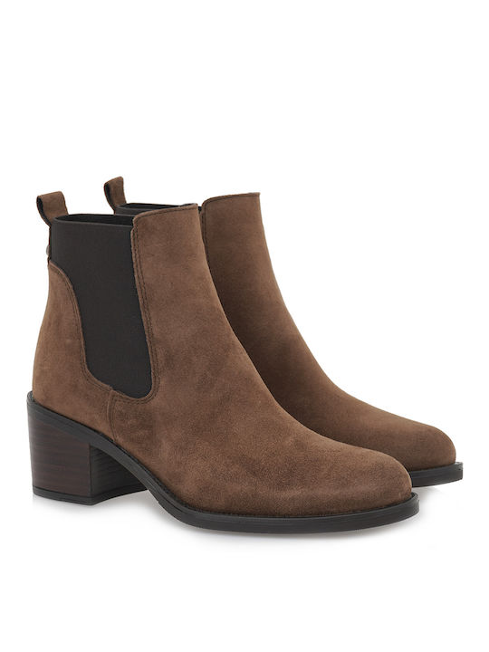 Alpe Suede Women's Ankle Boots with Medium Heel Brown