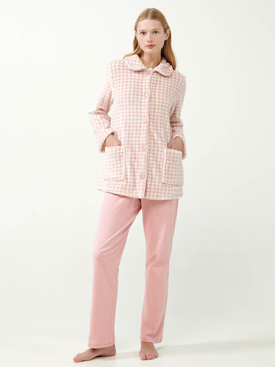 Vamp Χειμερινή Γυναικεία Fleece Ρόμπα Pink Peach Vamp Χειμερινή Γυναικεία Fleece Ρόμπα Pink Peach
