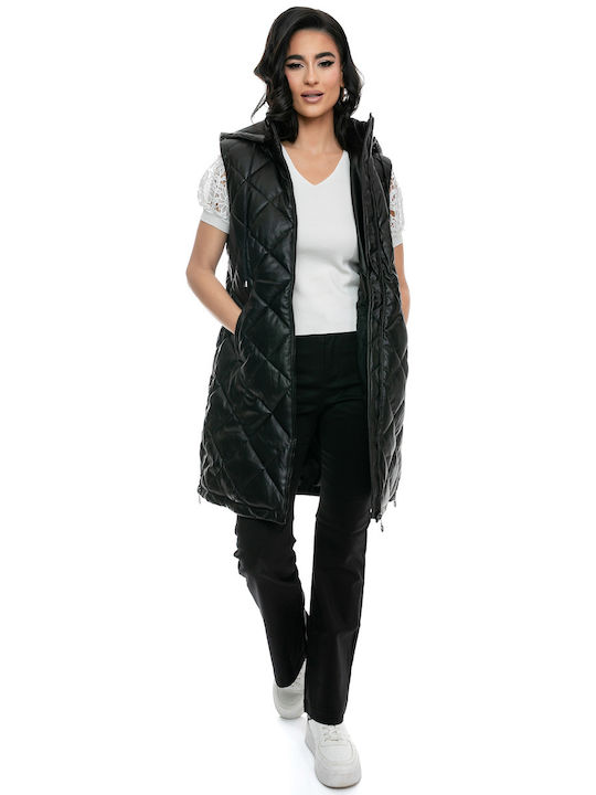 RichgirlBoudoir Women's Long Puffer Jacket for Winter with Hood Black