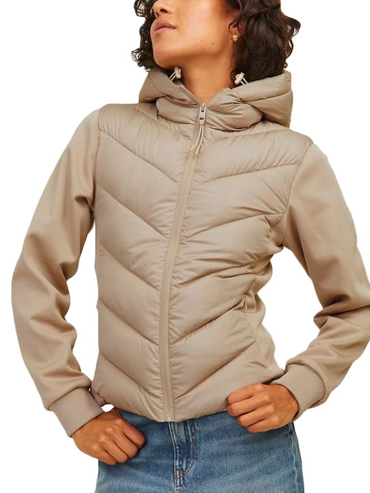 Jack & Jones Women's Short Lifestyle Jacket for Winter Μπεζ, Feather Gray