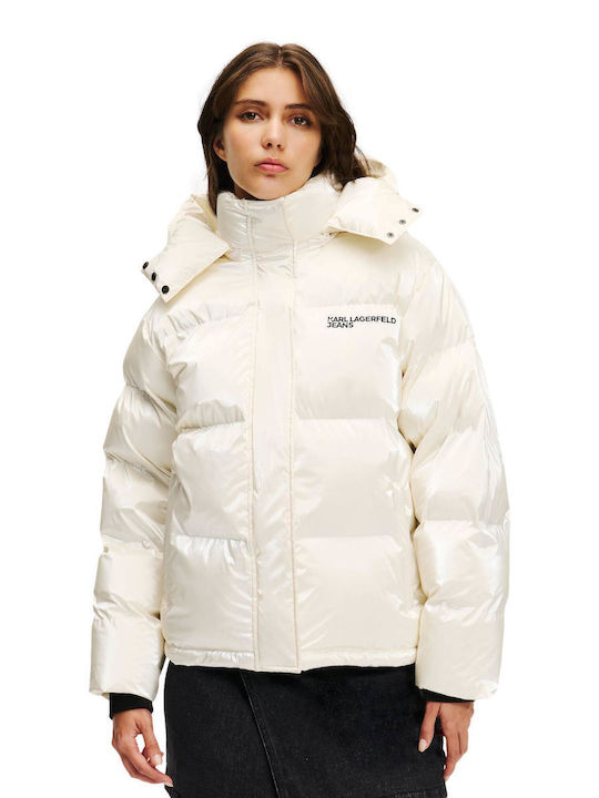 Karl Lagerfeld Women's Short Puffer Jacket for Winter Blue