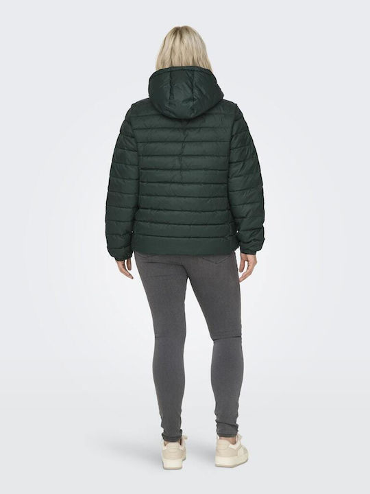 Only Women's Long Puffer Jacket for Winter with Hood Green