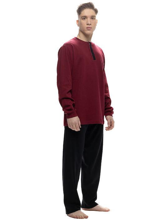 Galaxy Men's Winter Cotton Pajamas Set Bordeaux