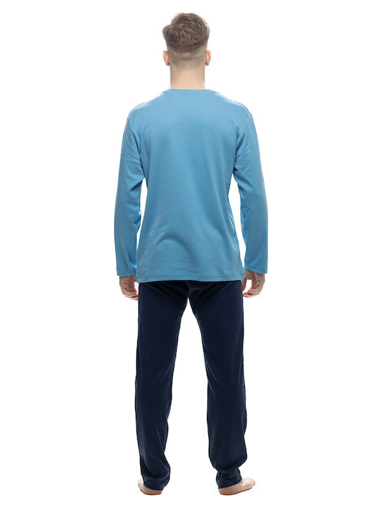 Galaxy Men's Winter Cotton Pajamas Set Blue Raff