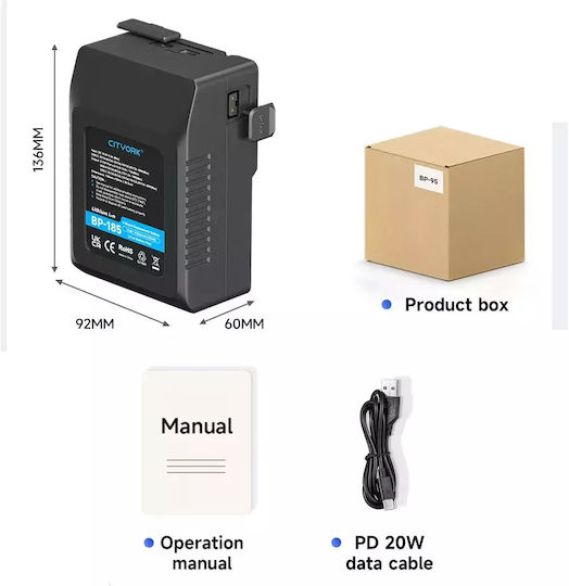 V-lock V Mount Battery High Capacity Options Rechargeable Design Bp-185