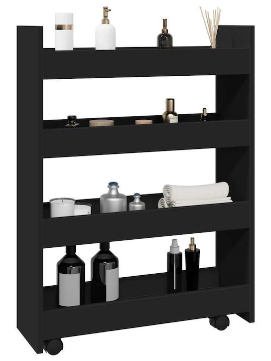vidaXL Wooden Kitchen Trolley 4 Tiers Black 60x20x82cm