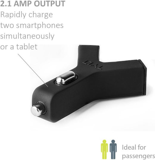Tylt Y-charge Φορτιστής Αυτοκινήτου 2.1A Γρήγορης Φόρτισης με Θύρες: 2xUSB μαζί με Καλώδιο Micro-USB Μαύρο Χρώμα