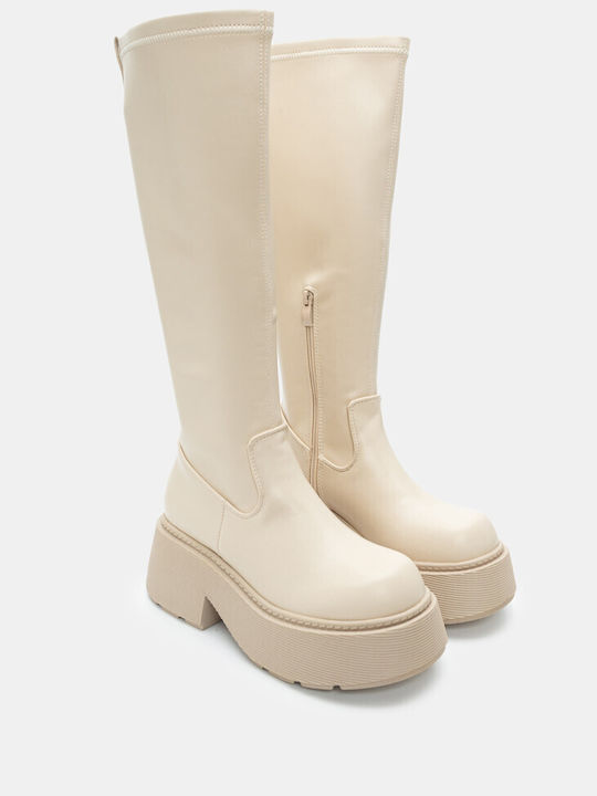 Luigi Wildleder Damenstiefel mit mittlerem Absatz Beige