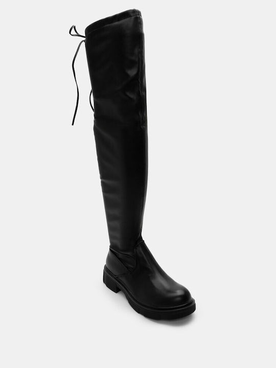 Luigi Suede Over the Knee Women's Boots with Laces Black