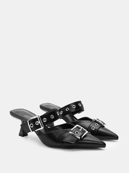 Luigi Heel Leather Mules Black