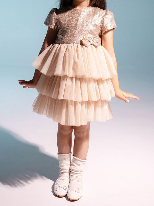 Evita Kids Dress with Sequins Gold-beige