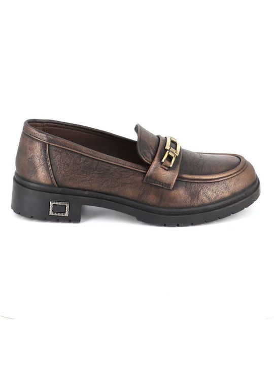 B-Soft Δερμάτινα Γυναικεία Loafers Μπρονζέ