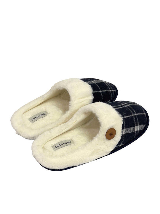 Men's Printed Slippers with Fur Blue