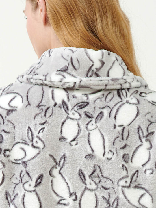 Vamp Χειμερινή Γυναικεία Fleece Ρόμπα Γκρι Vamp Χειμερινή Γυναικεία Fleece Ρόμπα Γκρι