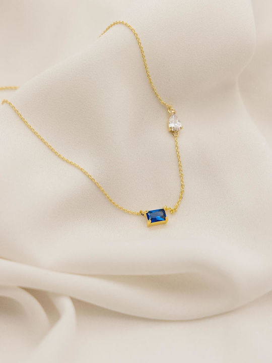 Themelidis Jewels Halskette aus 14K Gold mit Zirkon Blauer