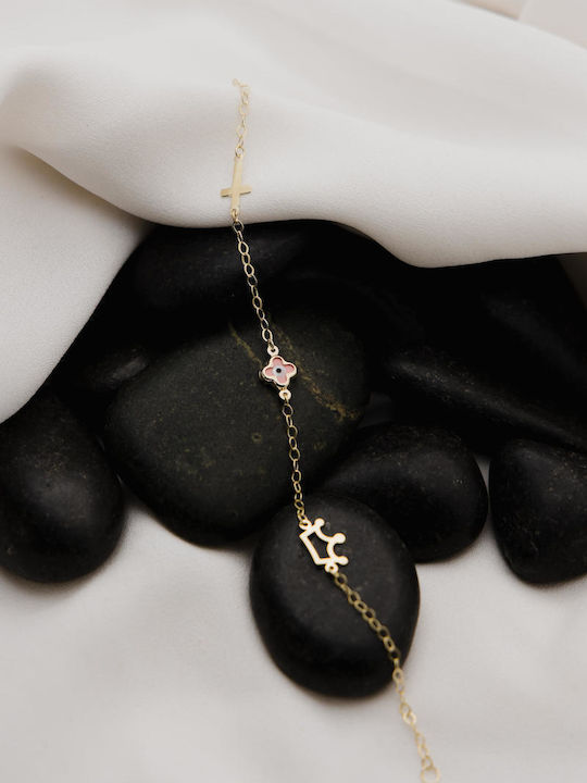 Themelidis Jewels Παιδικό Βραχιόλι από Χρυσό 9K με Σταυρό & Ματάκι