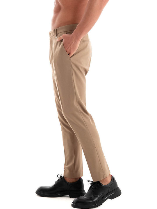 Pantaloni Elastic cu Croială Slim Beige