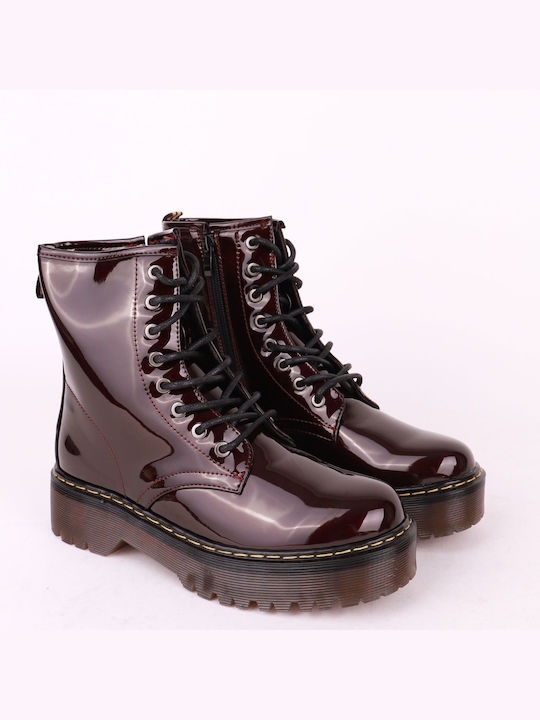 Mia Women's Patent Leather Ankle Boots Burgundy