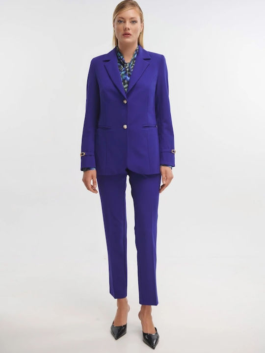 Fibes Fashion Blazer with Lapel Collar in Royal Blue