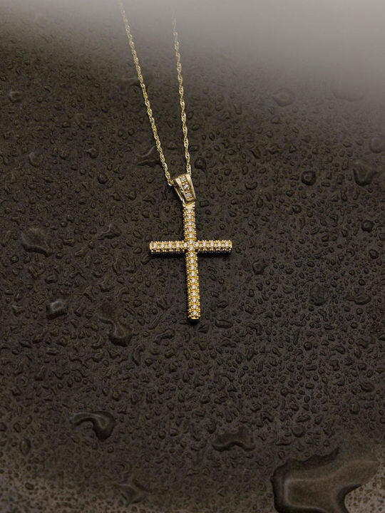 Themelidis Jewels Γυναικείος Χρυσός Σταυρός 14Κ Διπλής Όψης με Αλυσίδα