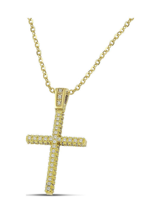 Themelidis Jewels Γυναικείος Χρυσός Σταυρός 14Κ Διπλής Όψης με Αλυσίδα