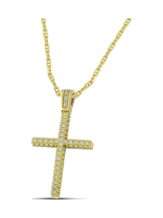 Themelidis Jewels Γυναικείος Χρυσός Σταυρός 14Κ Διπλής Όψης με Αλυσίδα