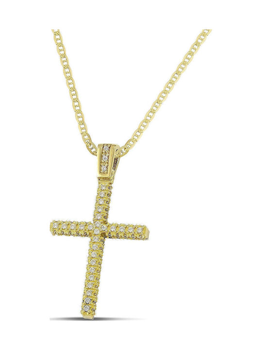 Themelidis Jewels Γυναικείος Χρυσός Σταυρός 14Κ Διπλής Όψης με Αλυσίδα
